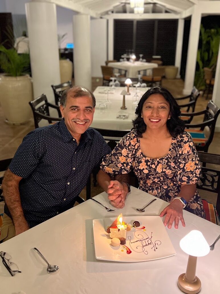 A couple's candlelit celebration dinner