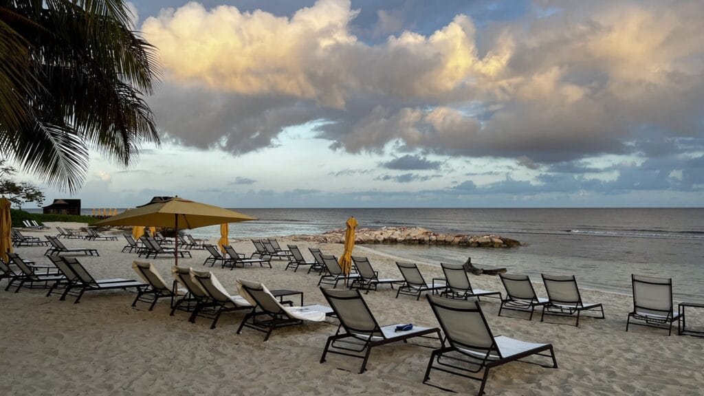Empty resort beach at dawn near Montego Bay, Jamaica