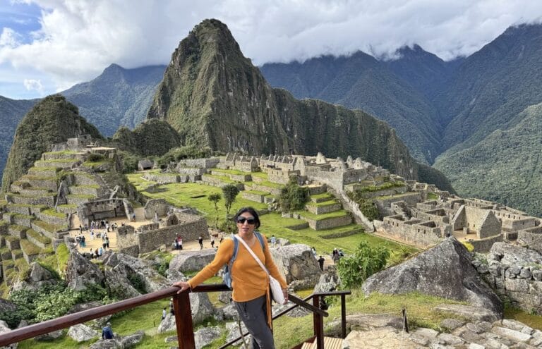 The Machu Picchu citadel with Huayna Picchu rising behind it, Peru.