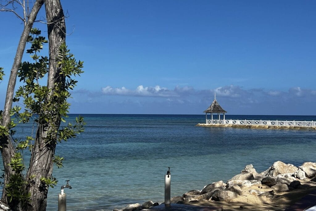 Seaside gazebo over turquoise water, Montego Bay, Jamaica