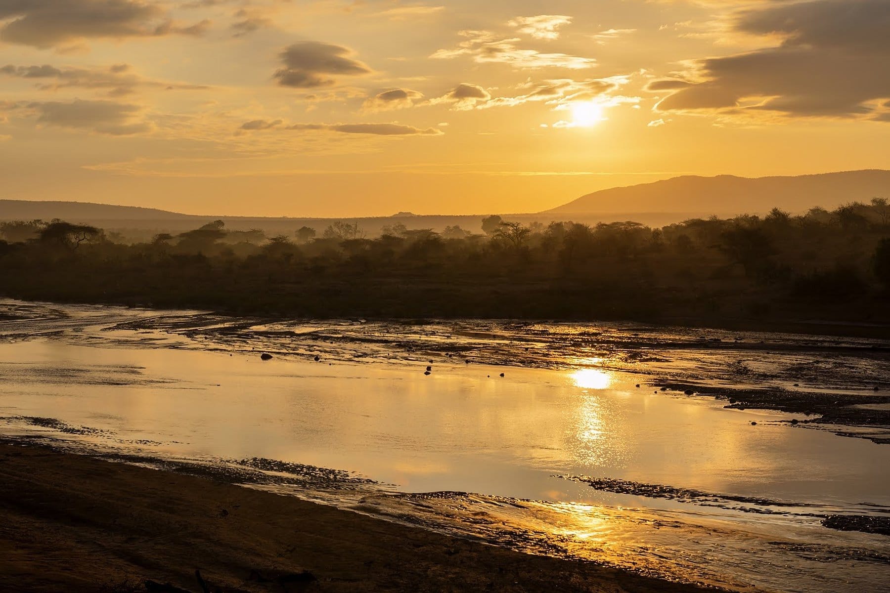 Ewaso Nyiro River at golden hour, Samburu National Reserve, Kenya