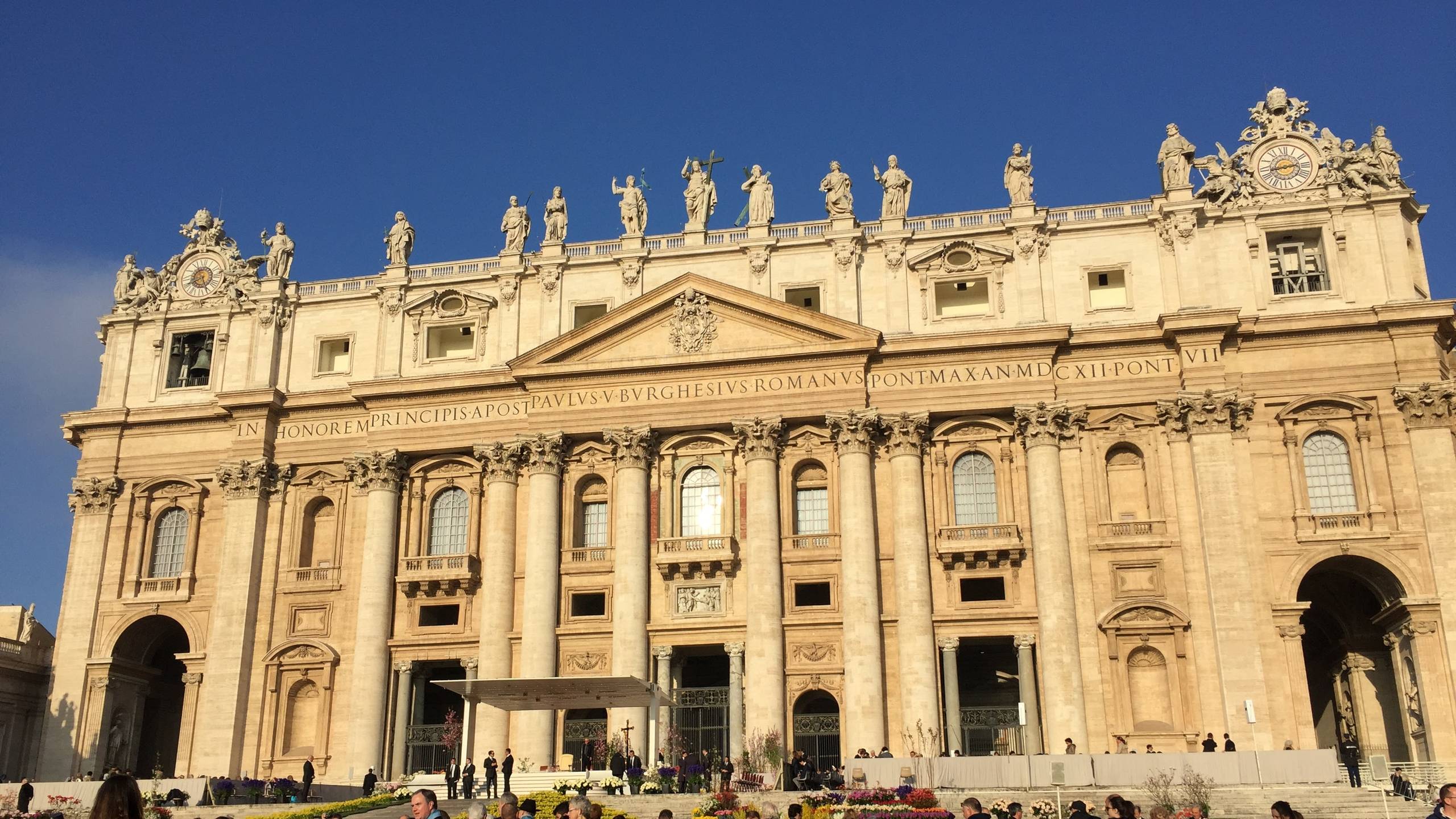 The façade of St Peter's Basilica in low morning light, Vatican City