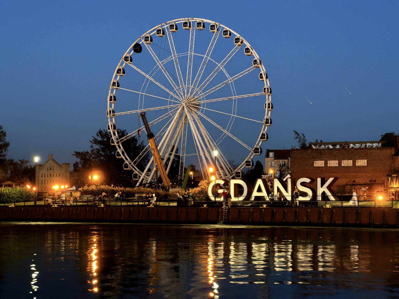 European city at blue hour