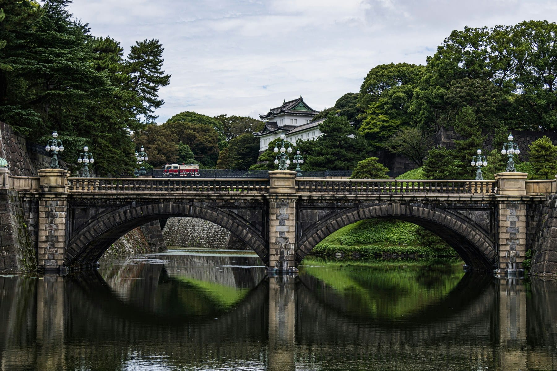 The Nijūbashi stone bridge and moat at the Tokyo Imperial Palace