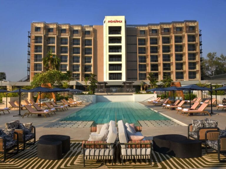 The Mövenpick Kigali hotel and pool terrace, Kigali, Rwanda.